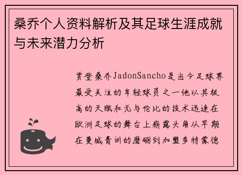 桑乔个人资料解析及其足球生涯成就与未来潜力分析