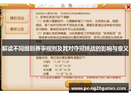 解读不同级别赛事规则及其对夺冠挑战的影响与意义 解读不同级别赛事规则及其对夺冠挑战的影响与意义